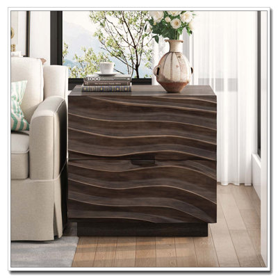 Table de chevet en bois massif 23,62 po avec 2 tiroirs