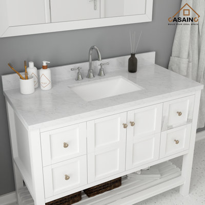 Plateau de meuble-lavabo simple 49 po en blanc avec lavabo