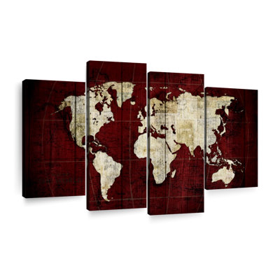 Carte du monde en blanc sur une carte du monde en rouge 4 pièces