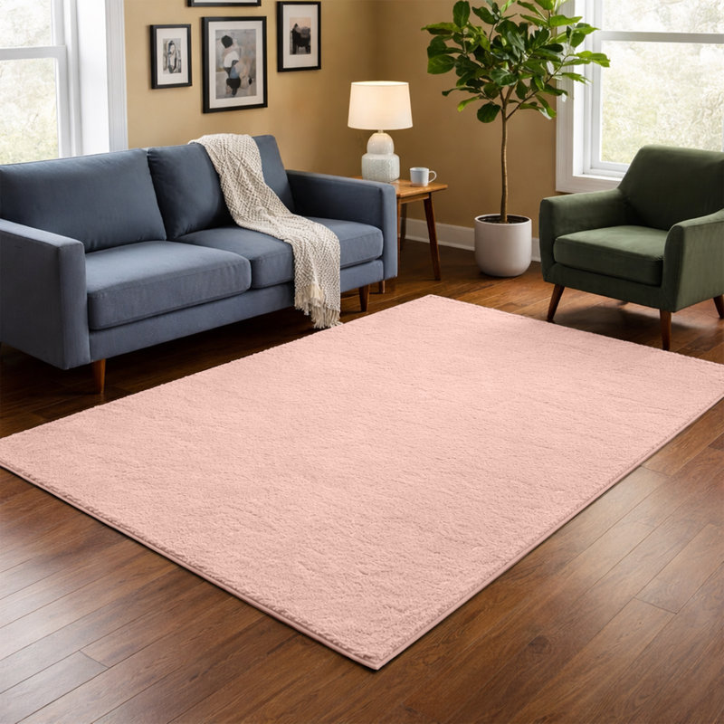 Luxurious Fluffy High-pile Living Room Large Area Rug, Light Pink, Rectangle 120 x 170 cm