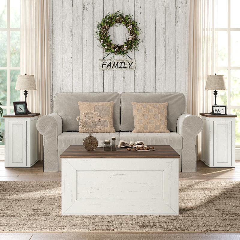Jareal Square Coffee Table with Hidden Storage, Farmhouse Coffee Table,Lift Top Coffee Table for Living Room, Antique White