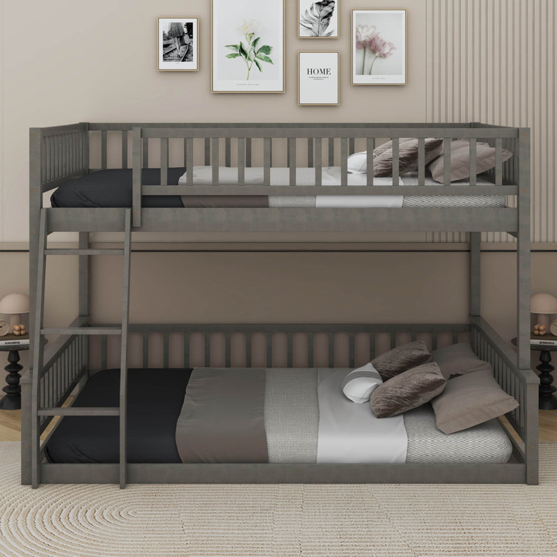 Full XL Over Queen Bunk Bed With Guardrails, Gray