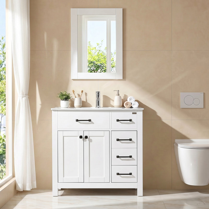 Ensemble de meuble-lavabo simple 36 po avec miroir, Blanc