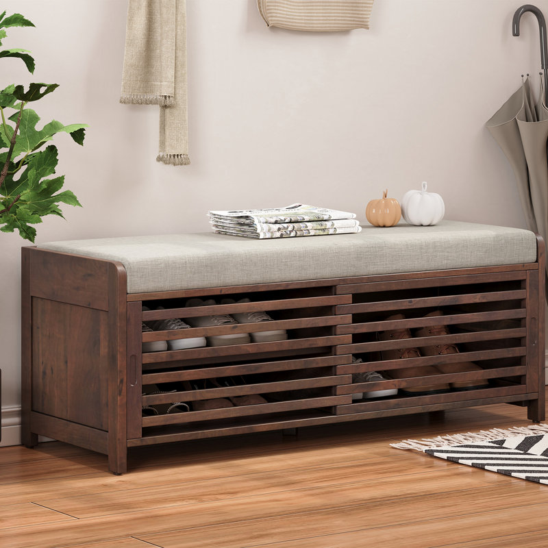 Banc à chaussures avec rangement et coussin, banc de rangement à volets vieillis avec charme rétro pour le salon, vestibule (espresso)