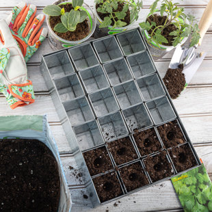 Plateau de démarrage pour semences - Plateau en acier galvanisé pour semis en métal avec 24 pots de démarrage pour planter des graines - Trousse de germination pour la germination, les accessoires de serre et les cadeaux de jardinage par Kings County 