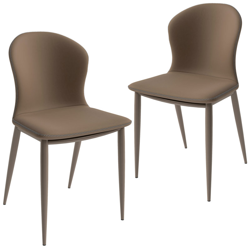 Steves Upholstered Dining Chair with Metal Iron Frame – Modern Curved Back Side Chair in Single or Set of 2, Light Brown