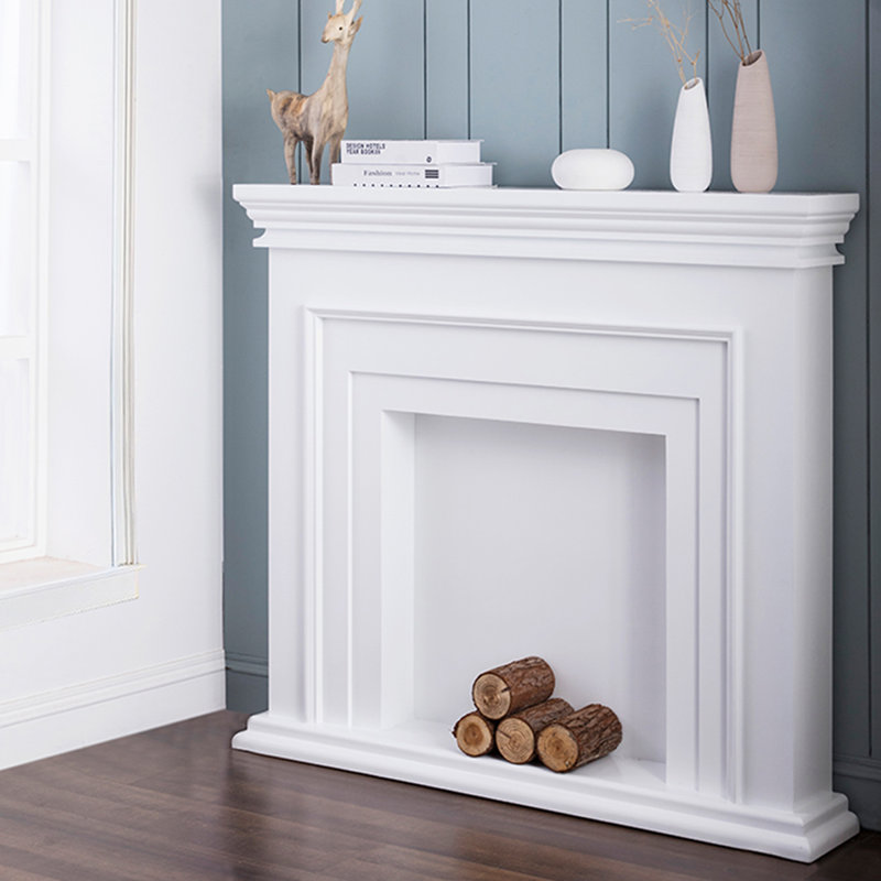 Foyer autoportant en bois manufacturé blanc massif, H 42,52 po x l 39,37 po x P 9,84 po