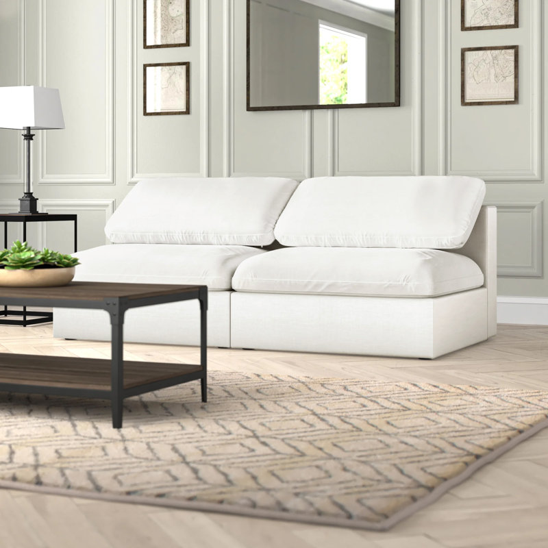 Burrows Upholstered Sofa, Cream Linen Textured Fabric, 32" H x 78" W x 40" D
