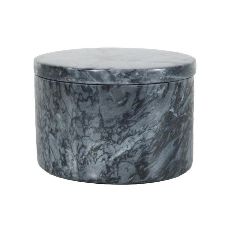 Salière en marbre avec couvercle et cuillère en bois, boîte de 4 po d'épices fabriquées à la main, contenant de cuisine, noir, paquet de 1