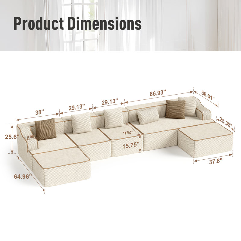 7 Seat U-shaped Sectional Sofa, 414cm Wide Modern Soft Sofa Couch,no Assembly Required, For Living Room Office Apartment