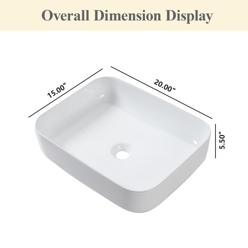 Lavabo de salle de bain vasque rectangulaire en céramique L 20 po x l 15 po