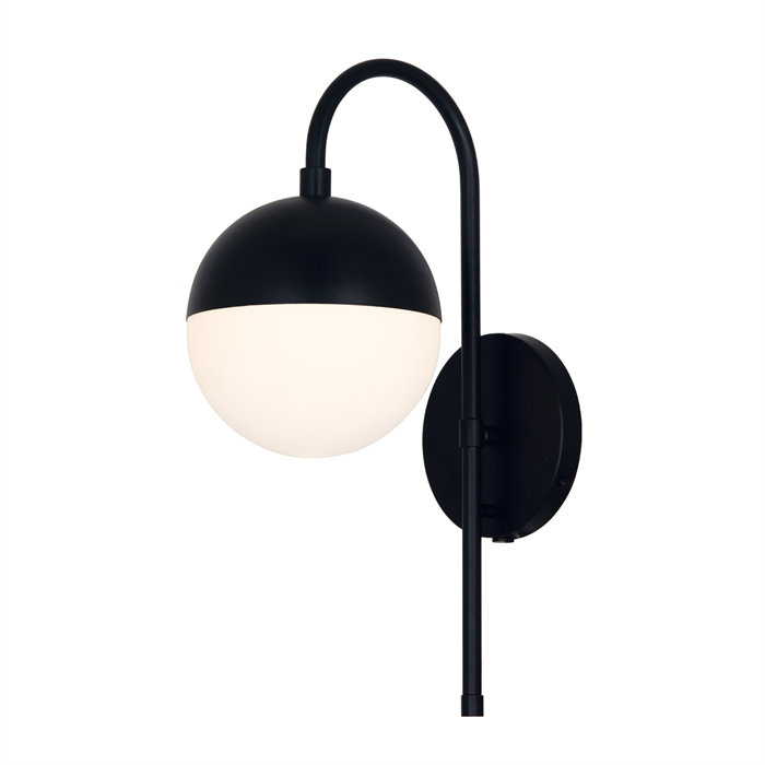 Yvette Single Light Glass Dimmable Armed Sconce, Matte Black