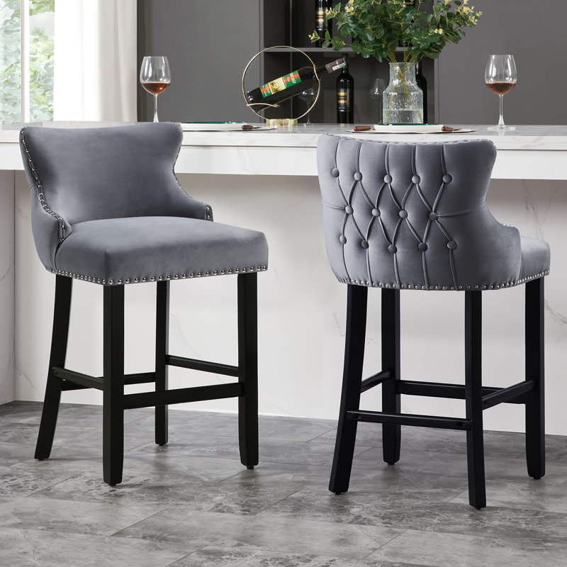 Tabourets de bar rembourrés en velours Lendell, Gris