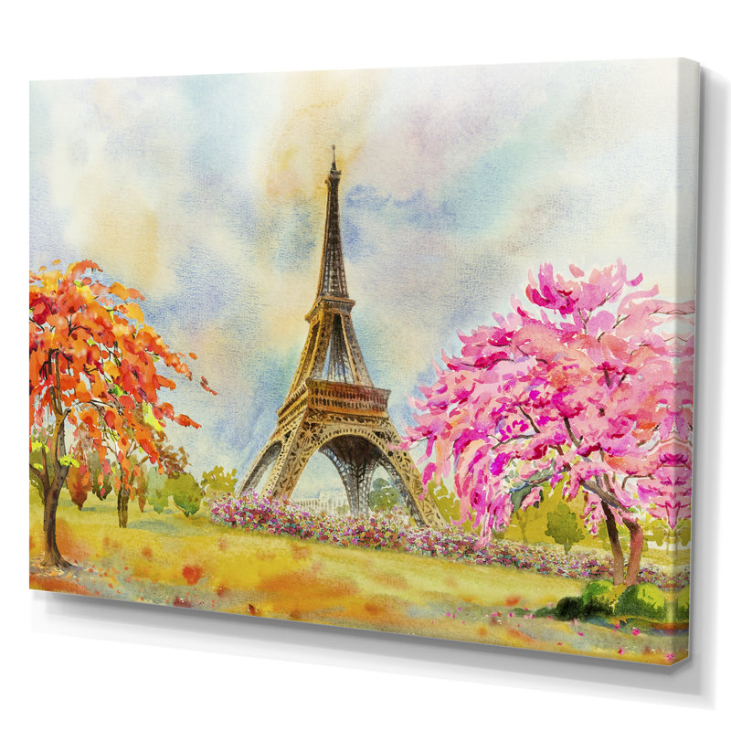 «Paris Eiffel Tower In Beau Fitul Summer», reproduction sur toile flottante, H 16 po x l 32 po x P 1 po, Toile tendue