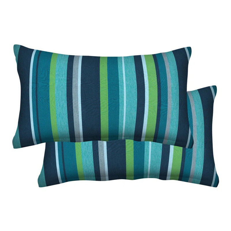 Lumbar Toss Pillow Striped Olefin Indoor/Outdoor Reversible Throw Pillow, Poolside