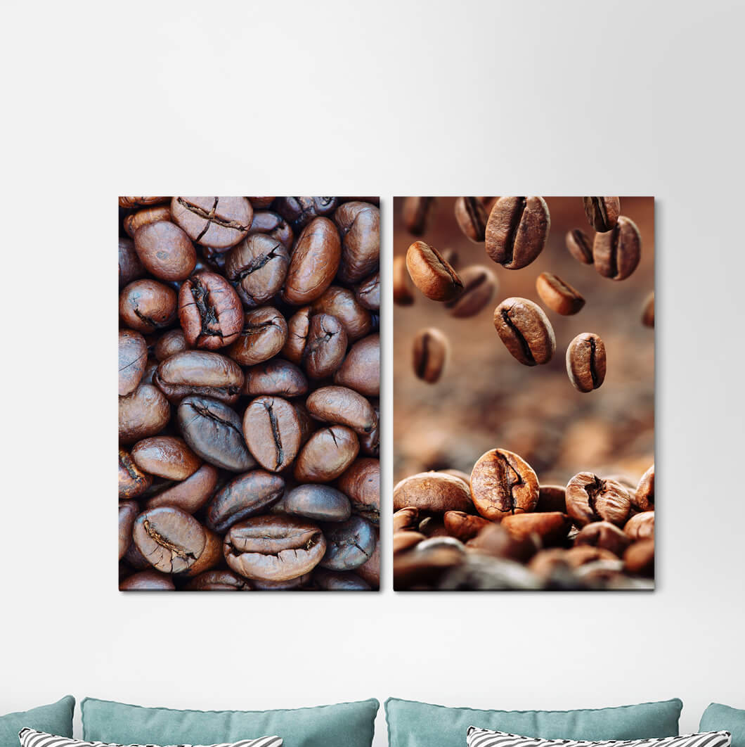 2-tlg. Leinwandbilder-Set - Fotografie „Coffee Beans Barista Enjoyment Fragrant Kitchen Local”