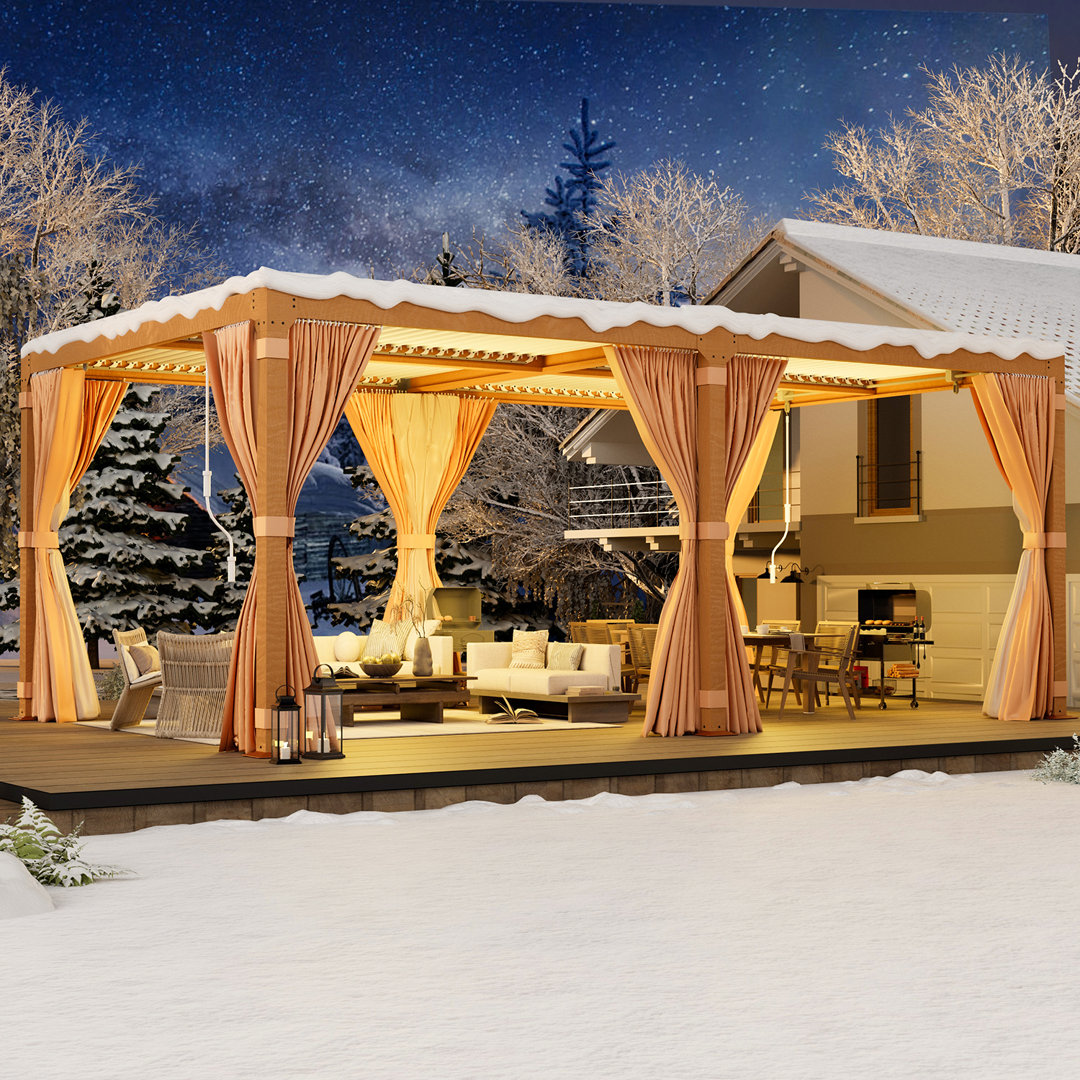 Aluminum Pergola, Wood Grain Aluminum Pergola with Adjustable Rainproof Louver EROMMY 