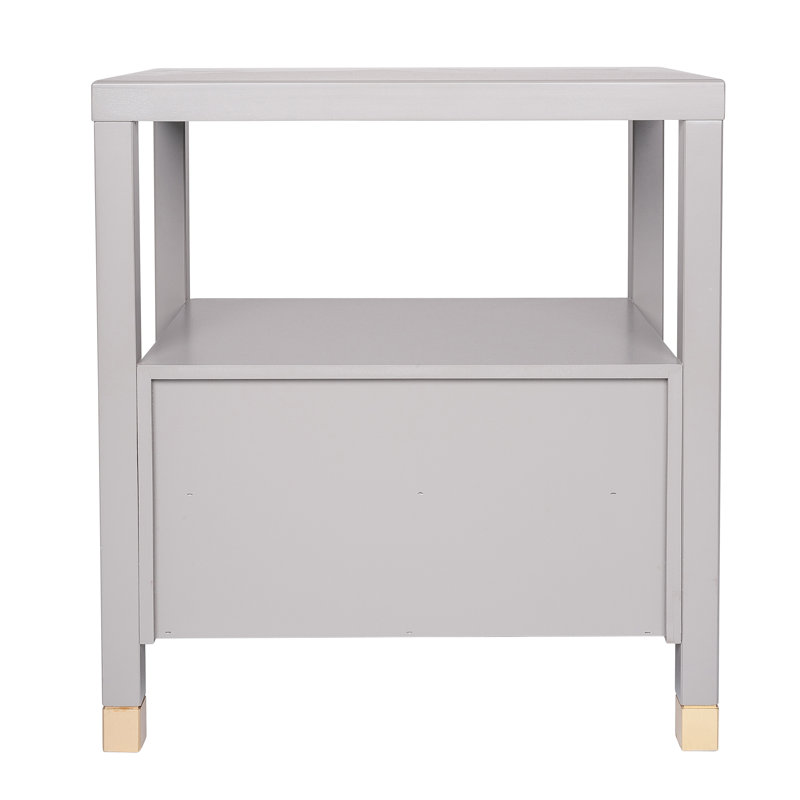 Gray Solid Wood 2-Drawer Nightstand with Shelf