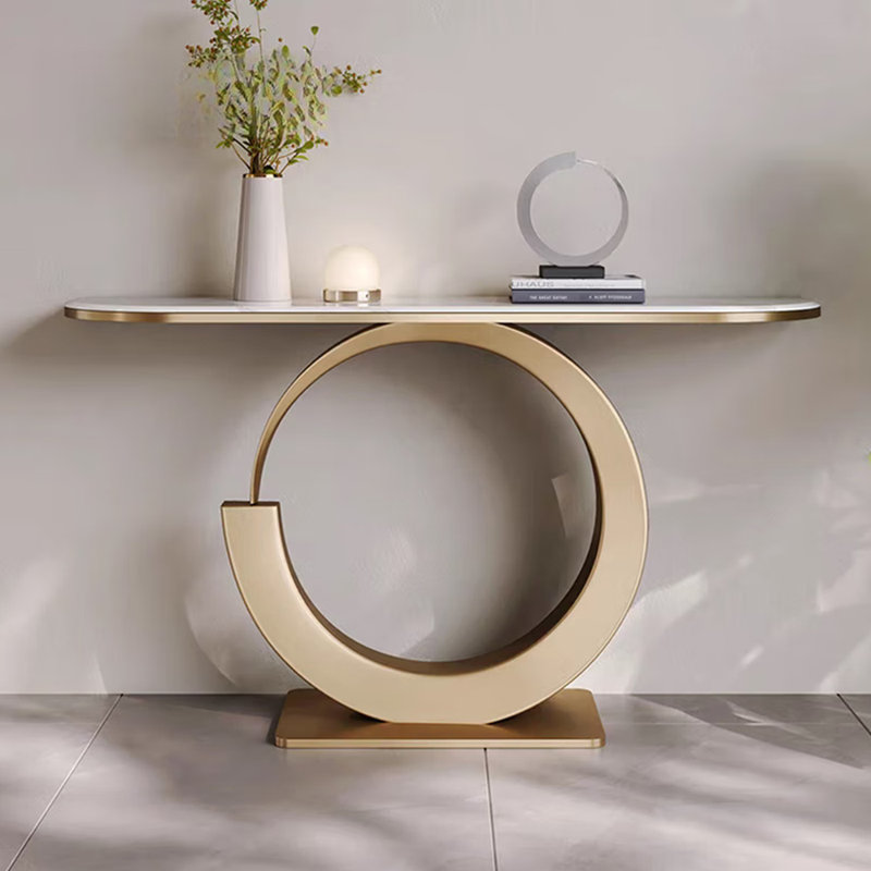 Console en pierre frittée de style moderne, H 31,5 po x l 62,9 po x P 11,8 po, Doré