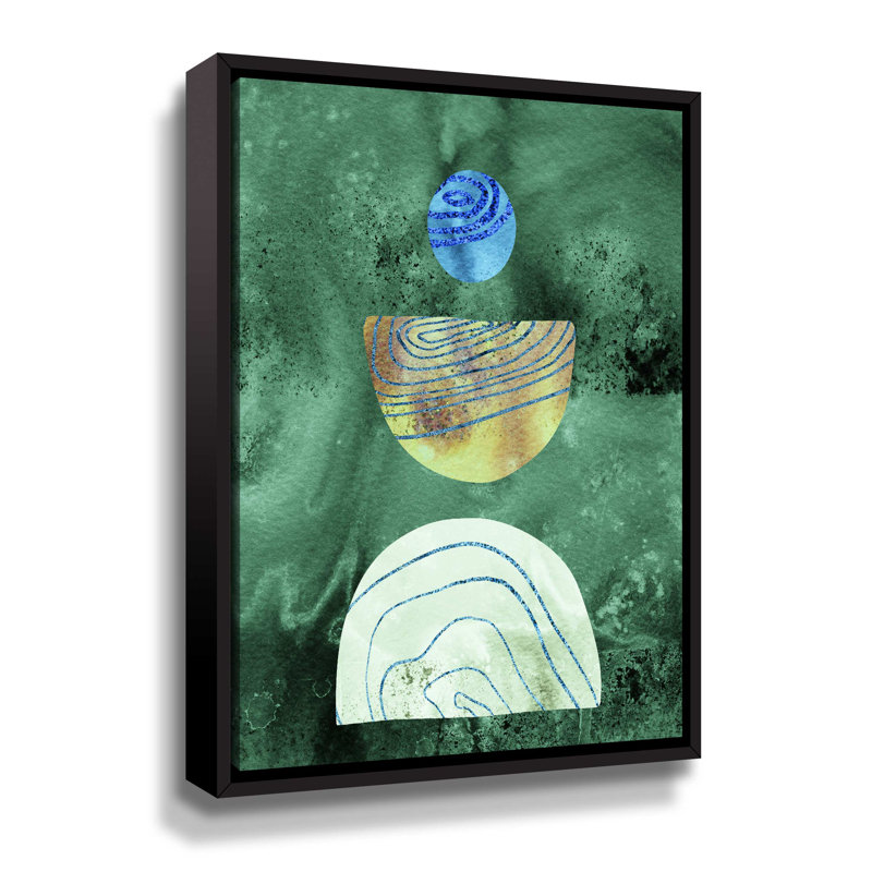 Formes de style bohème sur aquarelle de marbre vert émeraude par Irina Sztukowski, Encadrement brun foncé