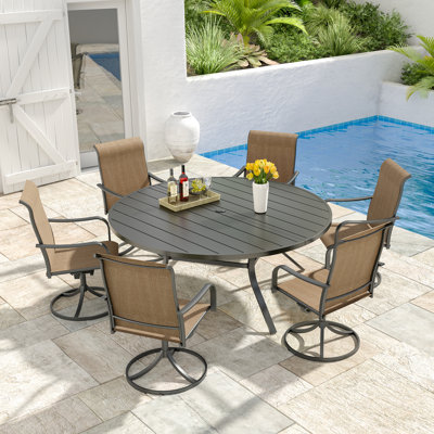 6-person Round Dining Set With Swivel Chairs