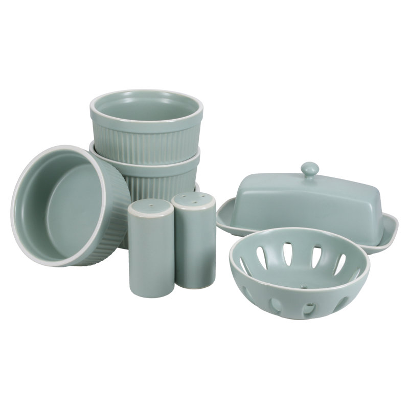 Sage Green Ceramic 7-Piece Tabletop Accessory Set