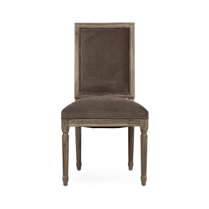 Louis Side Chair - Limed Gray Brown Velvet, Espresso