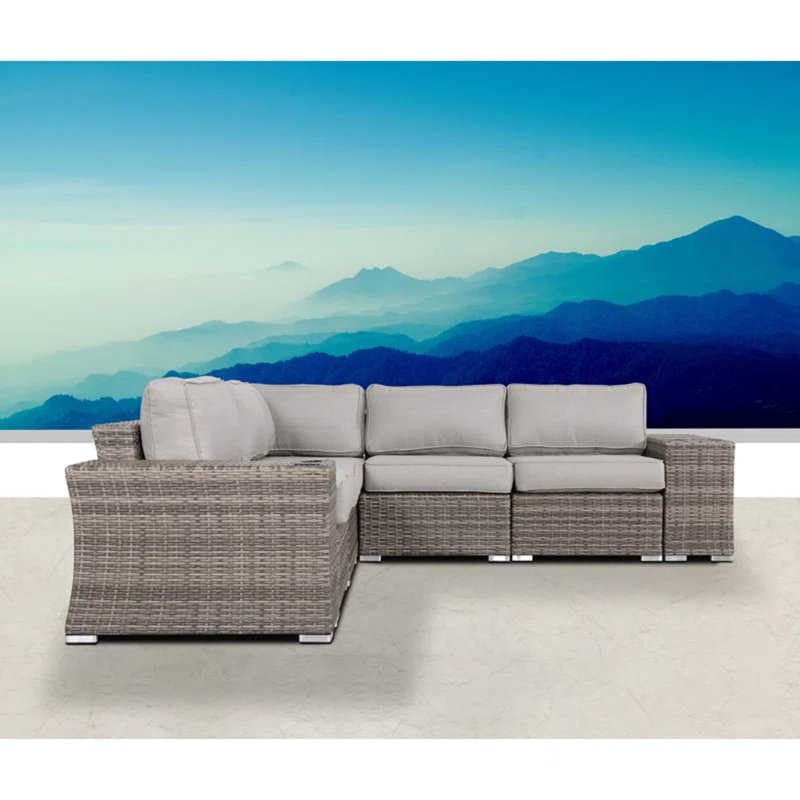 Ensemble de canapé modulaire en rotin 7 pièces avec coussins - assemblé 7 pièces