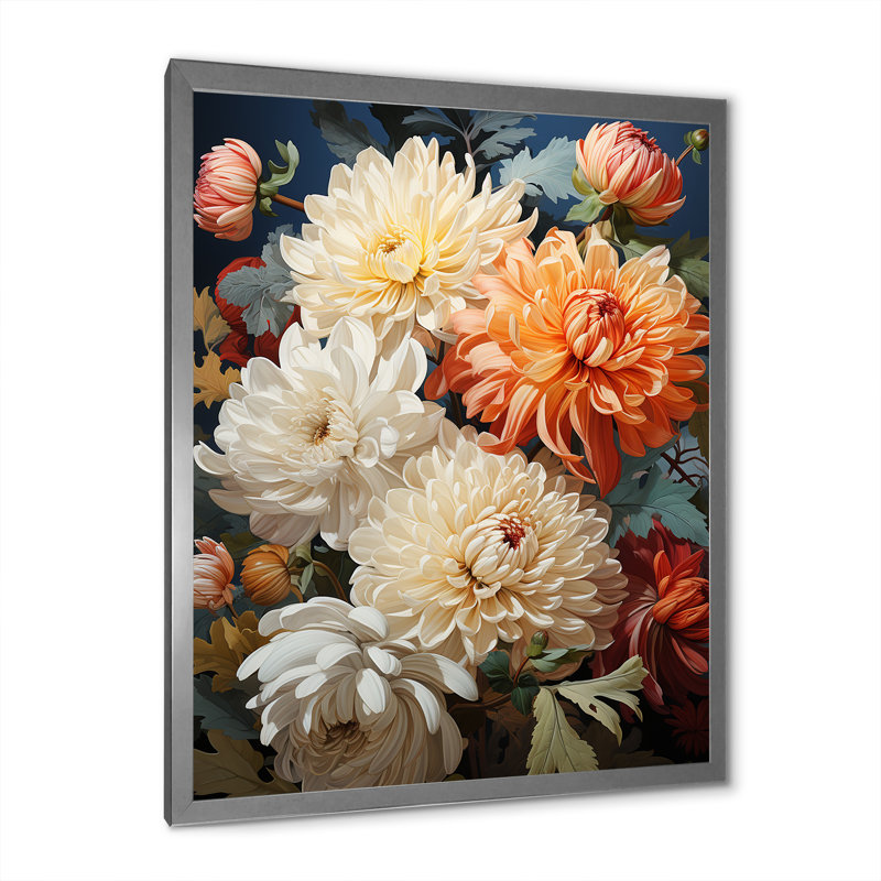 Collage d'automne Yareily Chrysanthemums I, H 32 po x l 16 po x P 1 po, Cadre photo argenté