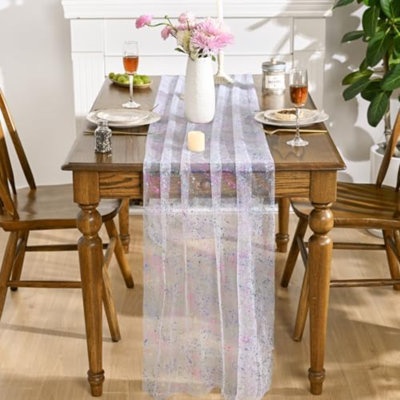 6PCS Colorful Gold Gauze Table Runner 120 Inch 10FT, Glitter Metallic Foil Sheer Dining Wedding Anniversary Holiday Birthday Table Decor for Home Party
