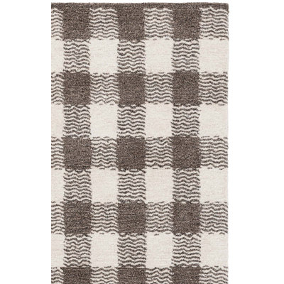 Genre 801 Hand Tufted Wool/Cotton/Fiber Checkered Rug in Brown/Ivory