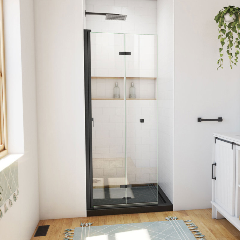 Aqua-Q Fold 36 W X 36 D X 74.75 H Frameless Square Shower Enclosure, Matte Black, White