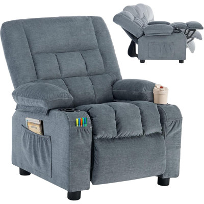 BOSMILLER Kids Recliner Chair， Push Back Toddler Recliner With Cup Holders & Side Pockets