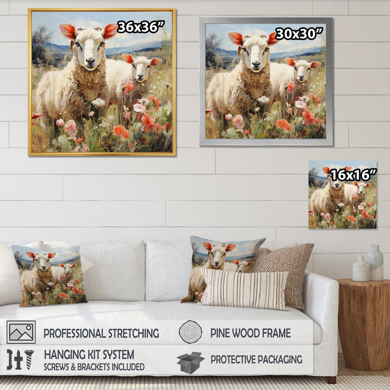 Troupeau de moutons moelleux I sur toile, H 24 po x l 24 po x P 1 po, Cadre naturel flottant
