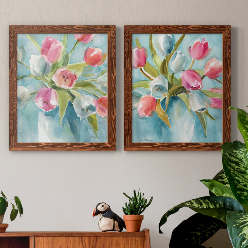 Today's Tulips I - ensemble de 2 reproductions d'art sur papier, H 24 po x l 36 po x P 1,5 po, Toile avec cadre érable