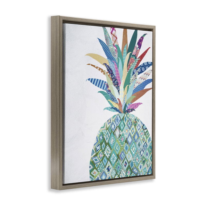 Toile flottante encadrée à motif géométrique ananas par Jennifer Peck, Cadre flottant orme Montalcino, H 21 po x l 17 po