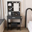 Table de coiffeuse compacte avec miroir et lumières DEL réglables - Bureau de dressage avec prise de courant, support pour sèche-cheveux, tabouret rembourré, 3 tiroirs (1 grand + 2 compacts) pour les petites chambres-118027890-118027892