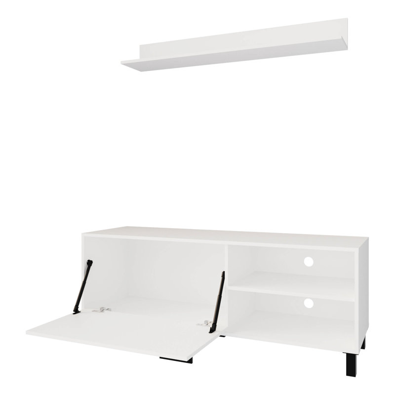 White Tv Stand Featuring Surface And Open Storage Area, 1-Door Design For Space Optimization, Arms Comfortable Height Shifting, Ideal Various Interior Styles, Particle Board Material, 20.9 In Tall