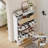 Fluted Shoe Cabinet with 2 Flip Doors & Drawer, Slim Hidden Shoe Storage with Iron Legs for Entryway-1305015467