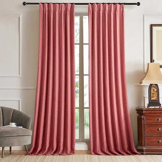YZ Home Linen Pinch Pleated 100% Blackout Curtains for Bedroom and Living Room Darkening Thermal Window Curtain Drapes with 16pc Hooks(2 pages)
