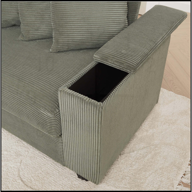 Canapé confortable surdimensionné en forme de L avec de multiples fonctionnalités pour la maison, Velours côtelé vert