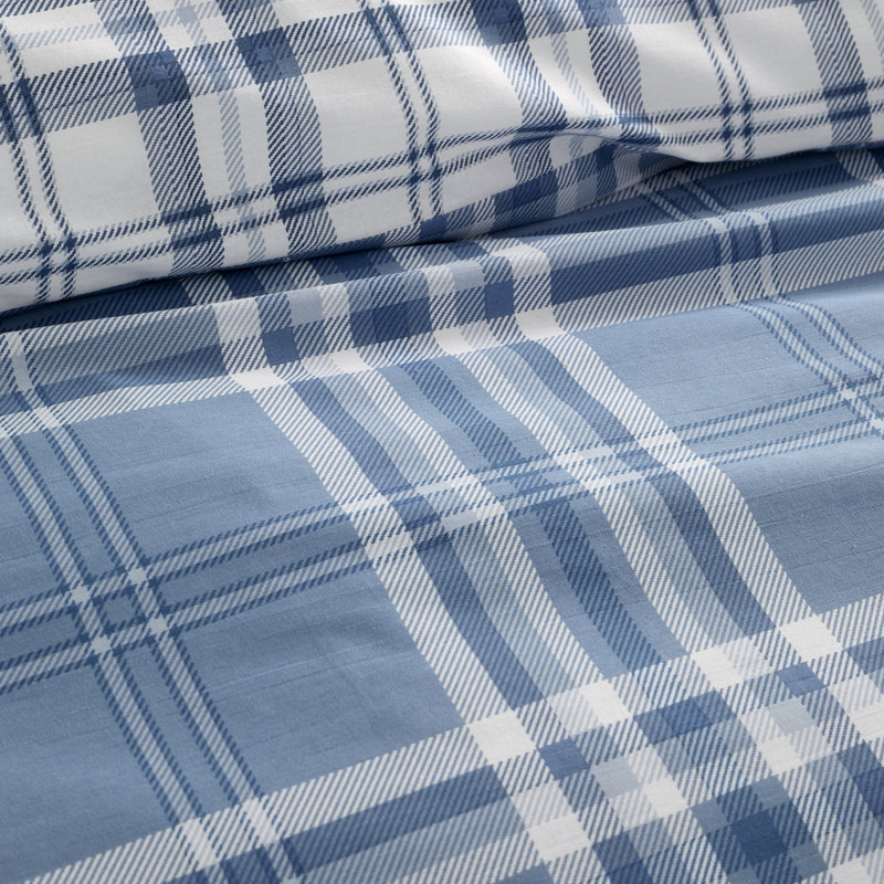 Kelso Check Reversible Duvet Cover Set, Kingsize Duvet Cover + 2 Standard Pillowcases, Blue