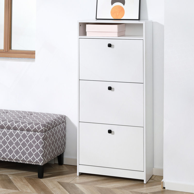Slim Shoe Cabinet Trendy Shoe Storage Cabinet with 3 Large Fold-Out Drawers Shoe Rack Shoe Organizer, White