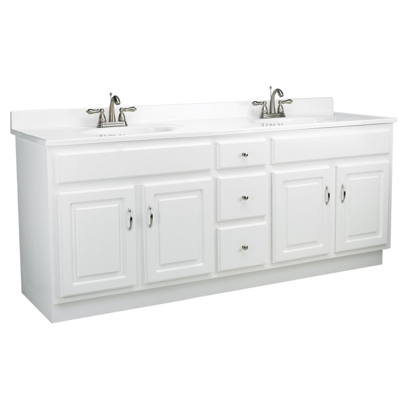 Concord 73 Inch Bath Vanity with Top, Solid Wood, Ready to Assemble, White