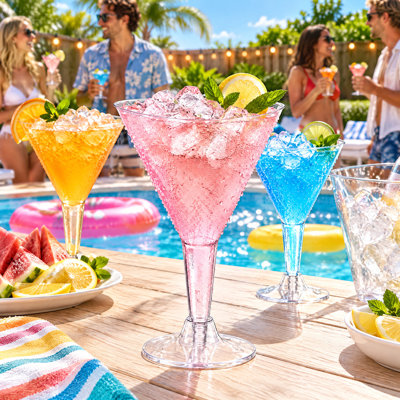 50-Pack 6.25 oz Plastic Martini Glasses with Detachable Base, Shatterproof Cocktail Cups for Weddings and Desserts