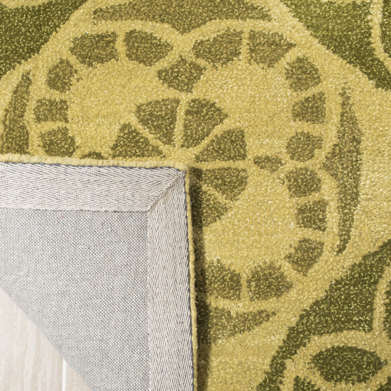 Eaton Wyndham Hand Tufted Wool/Viscose Geometric Rug in Beige/Green, Round 7'
