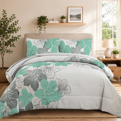 7 Piece Floral Comforter Set Soft Microfiber Bedding Set with Sheets for All Seasons