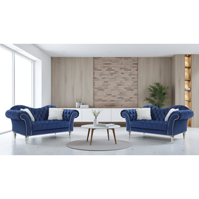 Zurich Blue Velvet Loveseat Set Of 2