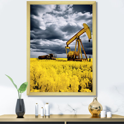 " Green And Yellow Oil Drilling Rig Meadow I " Watercolor Print