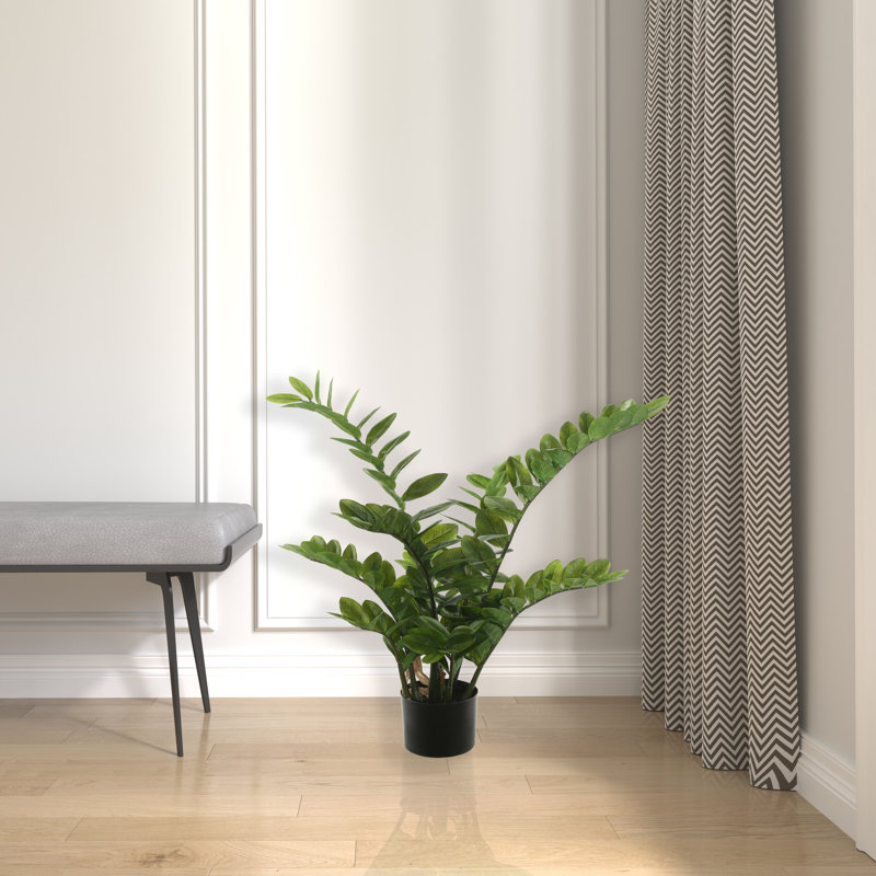 Buisson artificiel zamifolia zen vert en pot, H 36 po x l 20 po x P 20 po